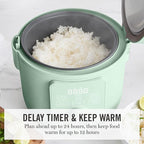 Martha Stewart Rice Cooker, 4 Cup (Uncooked) / 8 Cup (Cooked), Ceramic Non-Stick Removable Pot, Keep Warm, Measure Markings, Steam Basket, Brown & Sushi Rice, Quick Cook, Quinoa, Grains, Oats, Honeydew Green