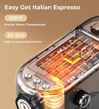 atatix 20 Bar Espresso Machine with Milk Frother, Compact Espresso Maker, Stainless Steel Coffee Machine with Precise Temp Control & 44oz Removable Water Tank for Latte, Cappuccino, Dark Grey