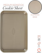 Kitchen Details Pro Series Medium Baking Sheet | Dimensions: 15.5" x 10.6" x 1" | Nonstick | Gold | Textured Diamond Base | Easy to Clean | Safe up 500 Degrees | Bakeware | Kitchen