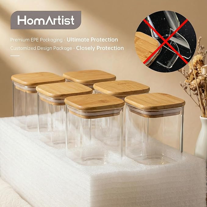 Extra Large Square Glass Flour & Sugar Storage Containers with Airtight Lids, 168oz & 84oz - 2 Pack Glass Jars with Bamboo Lids, Air tight Pantry Food Storage Containers for Cereal, Pasta, Rice