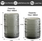 ZMOWIPDL Vintage Hobnail Drinking Glasses Set of 8,Grey 12 oz & 15oz Highball Glass Cups, Kitchen Drinkware Glassware,Embossed Water Tumbler,for Beer,Cocktail,Whiskey,Juice and Various Mixed Drinks