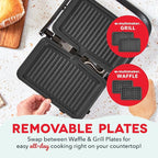 Dash MultiMaker Flex Press Grill System, Grill and Waffle - Nonstick Removable Plates - indoor Countertop Electric Grill for Sandwiches, Burgers, and Breakfast - Graphite