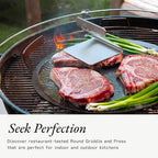 Made In Cookware - Seasoned 17" Round Carbon Steel Griddle + Grill Press - (Like Cast Iron, but Better) - Professional Cookware - Crafted in Sweden - Induction Compatible