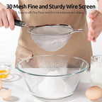 U-Taste Medium Fine Mesh Strainer: 18/8 Stainless Steel 4.73in 30 Mesh Kitchen Food Sieve with Sturdy Riveted Silicone Handle, Heavy Duty Deep Handheld Metal Colander for Rice, Quinoa, Flour (Black)