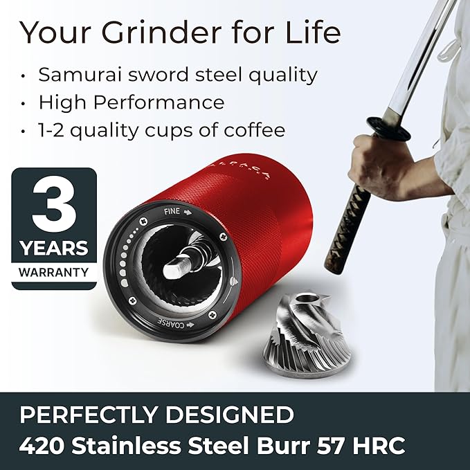 Premium Manual Coffee Grinder for Espresso, Pour Over & French Press with Stainless Steel Conical Burr, Precision Adjustable Hand Grinder, Compact Travel Size - by Alpaca Ventures