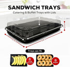 25 Pack Catering Trays with Lids – 13" Serving Tray with Lid, Heavy Duty Recyclable Plastic Party Platters for Catering, Buffet, Picnics & Events – Food Trays with Clear Lid (13.39 × 9.84 × 2.95 inch)