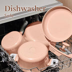 CAROTE Pots and Pans Set Nonstick, Ceramic Cookware Set, Pink Cooking Set Kitchen Induction Set with Steamer, PFAS PTFE Free,9 Piece