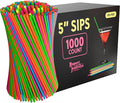 Disposable Plastic Coffee Stirrer Straw - 5 Inch Sip Stir Stick (1000, Neon)