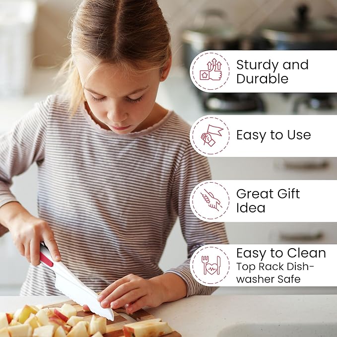 Zulay 3-Piece Kids Knife Set for Real Cooking & Baking - Toddler Knives for Cutting Fruits, Veggies, & Cake - Children’s Montessori Knive with Serrated Edges - Safe & Fun Lettuce Knife (Hot Pink)