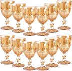 12 Pcs Vintage Wine Glasses, 10 Ounces Colored Glass Water Goblets, Unique Embossed Pattern High Clear Stemmed Glassware Wedding Party Bar Glass Drinking Cups, Floral Amber Glasses Set of 12