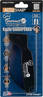 AccuSharp Gourmet Series, 15 Degree Knife Sharpener for Gourmet Knives, Diamond-Honed Tungsten Carbide Reversible Blades, Hones & Refines Straight-Edge or Serrated Gourmet Knives, Hand-Held, Black
