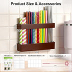 9.5” Large Acrylic Straw Holder for Cabinet Door, Reusable Adjustable Two-Part Straws Organizer with Ultra Sticky Adhesive Strips, 2026 Straw Storage for Kitchen Cupboard (Brown)