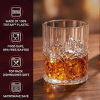BELLAFORTE Tritan Plastic Whiskey Glasses Set of 4, 13oz Unbreakable Wine Glasses, Shatterproof Crystal Cut Drinking Glasses for Old Fashioned, Cocktails - BPA Free - Dishwasher Safe - Clear