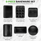 NutriChef Stackable Non-Stick Baking Pan Set – Carbon Steel Bakeware Set w/ Cookie Sheet, Muffin & Loaf Pan, Double Coated for Easy Release, Oven & Dishwasher Safe, Resists Warping, – Easy to Clean
