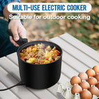 Topwit Hot Pot Electric with Steamer, 1.5L Ramen Cooker, Non-Stick Sauté Pan, Portable Cooking Pot, Electric Cooker with Dual Power Control, BPA Free, Over-Heating & Boil Dry Protection, Black
