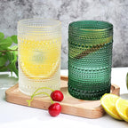 Hobnail-Drinking Glasses 13oz Vintage Glassware Sets Cocktail Juice Glasses Set of 6, Blackish Green