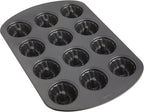 Wilton Gold Non-Stick Bakeware Mini Fluted Pan - Baking Pan for Mini Bundt Cakes, Donuts & More - Made Without PFAS & Scratch Resistant - Offers Even Heat Distribution - 16.5 x 11 Inch, 12-Cavity
