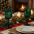 Plastic Wine Glasses, Plastic Goblets Vintage Style Cordial Unbreakable Drinking Glasses, Reusable Drinkware for Wedding Reception, Grand Event Party Supplies (12, Green)