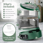 COOK WITH COLOR 3L Glass Mini Low Carb Rice Cooker – Holds 2 Cups Raw/Makes 6 Cups Cooked with Auto Lift Filter Basket, Hotpot & Steamer for Rice, Grains, Digital Panel with Keep Warm, Dark Sage