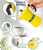 LORD'S ROCKS Café Bustelo Stovetop Espresso Maker – 300 ml Cup Moka Pot Coffee Percolator, Durable Aluminum with Heat-Resistant Handle, Bold Yellow Design – Authentic Café-Style Coffee at Home