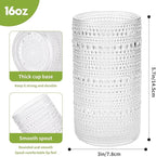16oz Clear Hobnail Drinking Glasses with Straws Set of 12, Highball Glasses Cups, Kitchen Water Glasses Cup, for Cocktail, Juice, Whiskey, Milk and Various Mixed Drinks