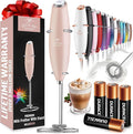 Zulay Kitchen Powerful Milk Frother Wand With 4 AA Duracell Batteries - Ultra Fast Handheld Drink Mixer - Electric Whisk Foam Maker for Coffee, Lattes, Cappuccino, Matcha & Creamer - Pink Salt