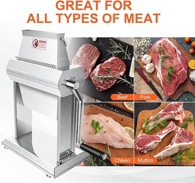 YBSVO Commercial Meat Tenderizer Machine - Heavy Duty Stainless Steel Manual Cuber with 40 Sharp Blades - Hand Crank Steak & Venison Tenderizing Tool for Butchers, Hunters & Kitchens (7" Wide Feed)