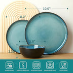Pokini 18 Piece Dinnerware Sets for 6, Green Black Reactive Glaze Stoneware | Irregular Artisan Style for Family Dinners, Weekend Gatherings | Scratch‑Resistant, Microwave & Dishwasher Safe