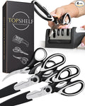 Heavy Duty Kitchen Shears With Sharpener - Lifetime Replacement Warranty* - Multipurpose Stainless Steel Scissors for Food - Sharp Food-Grade Kitchen Scissor for Meat, Seafood, Poultry - 4 Piece Set