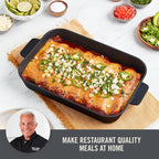 Zakarian x Dash Nonstick Cast Iron Baker - Oven-Safe Baking Pan for Pasta, Casseroles, Crumbles, and More - Easy-Release, Rust-Resistant, and Even Heat Distribution - Black, 9-Inch x 13-Inch