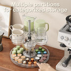 Rotating Coffee Bar Accessories Organizer, 2-Tier Lazy Susan Cup Holder for Stanley 40oz Tumbler with Handle, Countertop Drying Rack Station with Divided Tray for K-Cups, Snacks & Mugs