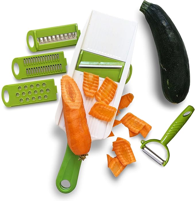 5 In 1 Handheld Vegetable Slicer & Grater - With Mandolin Blade & Peeler, All-in-one, Shredder, Grater, Zester and More - From Jean Patrique