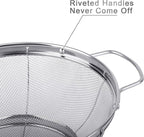 5 Pack 18/8 Stainless Steel Colander Sieves, Multi Size Mesh Strainer Net Baskets with Handles & Resting Base for Strain, Drain, Rinse or Steam