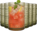 Green Hobnail Drinking Glasses Set of 6,15 oz Vintage Highball Glasses,Drinkware Kitchen Glasses for Cocktail,Iced Coffee,Beer,Ice Tea,Wine,Whiskey,Water