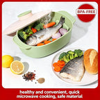 44oz Microwave-Safe Silicone Steamer Bowl with Handle & Lid,9.8x5.7x4in Large BPA-Free Steamer with Removable Rack, Rotating Steam Vent, Freezer & Dishwasher Safe, Ideal for Vegetables, Fish Cooking