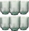 JOVGANK Green Vintage Glassware Set of 6-14Oz Green Water Drinking Glass, Art Deco Ripple Highball Glass, Whiskey Cocktail Glasses, for Bar Ice Coffee Juice, Housewarming Gifts and Mother's Day Gift