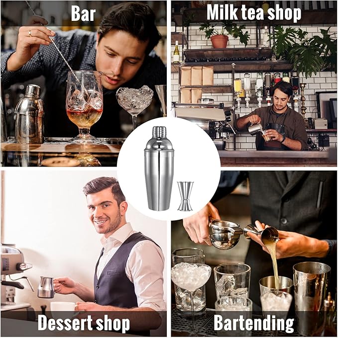 Umigy Cocktail Shaker Set Martini Shaker Bulk Stainless Steel Martini Mixer with Strainer and Double Measuring Jigger for Bar Party Home Use Wine Bar(25 Oz/ 750 ml,4 Packs)