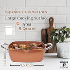 Moss & Stone 7 Pcs Copper Chef Cookware Non Stick Deep Frying Pan 9.5" x 3.5", Fry Basket, Dishwasher & Oven Safe, 5 Qt Deep Square Pot, Non Stick Pan & Round Pot, Induction Copper Cookware Set