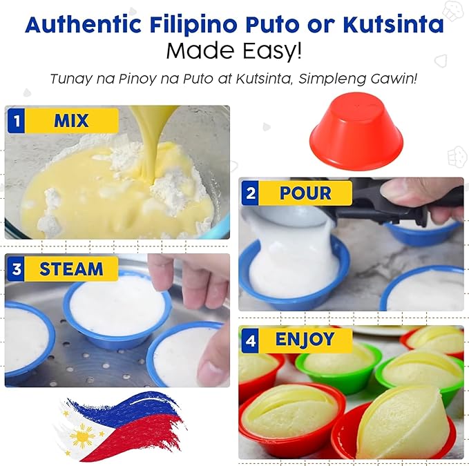 Small 60 Pcs Puto Molder Filipino (2.2" x 1") - Kutsinta Molder for Baking - Puto Mold Cups for Steamer - Filipino Plastic Molds for Desserts in Assorted Colors
