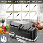 Secura 3-Stage Electric Knife Sharpener with Diamond Abrasives and Precision Angle Guides, Professional Sharpening Tool for Kitchen Straight Edge and Ceramic Knife, Black
