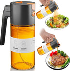 LUKUMIQI 2 in 1 Oil Sprayer for Cooking, 17oz Light-Blocking Glass Spray Bottle with Stickers, Oil Dispenser for Salad, Air Fryer & BBQ