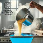 Square Collapsible Colander with Handles – Blue Square Silicone Kitchen Strainers with Plastic Handles Foldable Kitchen Strainer Perfect for Draining Pasta Vegetable and Fruit Blue