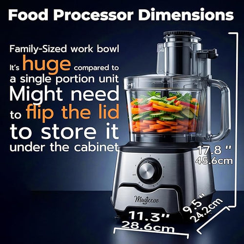 14 Cup Food Processor - 1000W Motor, Storage Drawer for Blades, 7 Speeds, XL Bowl & Large Feed Chute, French Fry Cutter, Chop Slice Shred & Mix for Vegetables, Cheese & Meat, Family Meals