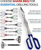 Shark BBQ Grill Tongs - 17 inch (Blue) Steak Tongs. Professional kitchen and outdoor grilling utensil. Long reach Barbeque Grilling Tong. Ideal for steak, fish, burger, and sausage