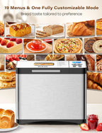 KBS 19-in-1 Programmable Bread Maker, 2LB Bread Machine with Healthy Ceramic Pan, Stainless Steel Bread Maker Machine with 15H Timer& 1H Keep Warm, Sourdough, Gluten Free, 3 Crust Colors, 53 Recipes