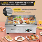 Dyna-Living Commercial Electric Griddle 22'' Flat Top Grill Countertop 3000W Stainless Steel Electric Griddle Nonstick Commercial Flat Top Griddle Countertop Grills, 122°F-572°F Temp Adjustable