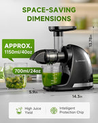 Juicer Machines - AMZCHEF Cold Press Masticating Juicer whole Fruit and Vegetable - Delicate Chew No Need to Filter - BPA Free Juice Extractor with 2 Cups and Brush- Ebony