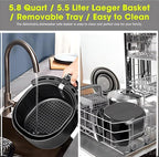 Air Fryer 5.8QT/5.5L, Uten 1700W AirFryer High-Power Electric Hot Temperature Control & Timer Knob, Non Stick Fry Basket, Dishwasher Safe, Apply to Party, Afternoon Tea, Black