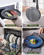 Famiware Star Plates and Bowls Sets, Modern Stoneware Dinnerware Sets for 6, 18-Piece Kitchen Dish Set - Chip and Scratch Resistant, Microwave and Dishwasher Safe Tableware, Matte Dark Charcoal