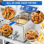 TOPKITCH 6.3Qt Electric Fryer with Oil Drain,30 Minutes Timer,Stretch forming oil tank,Lid and Solid Wire Mesh Basket,Light Duty Commercial Electric Countertop Deep Fryers-120V,1800W
